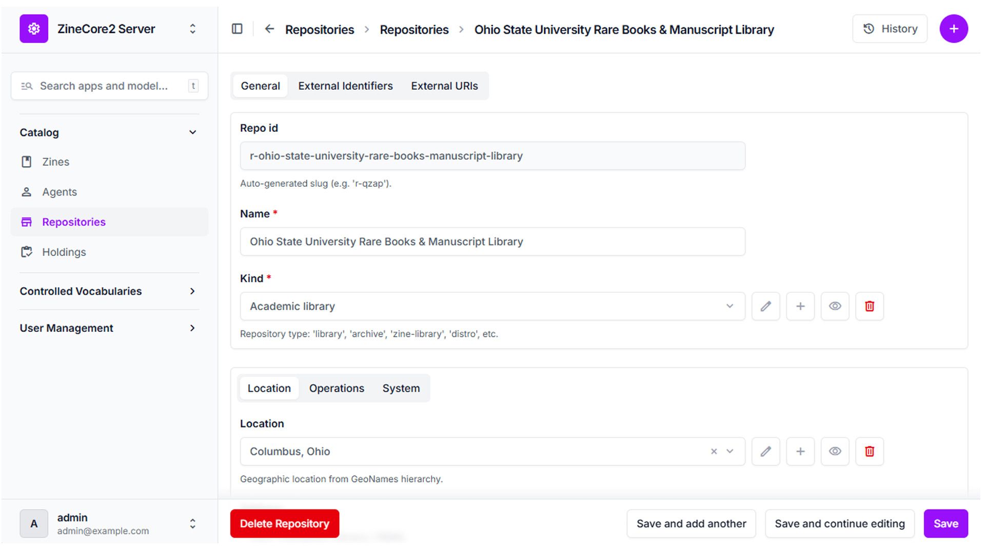 Reference Server Detail View