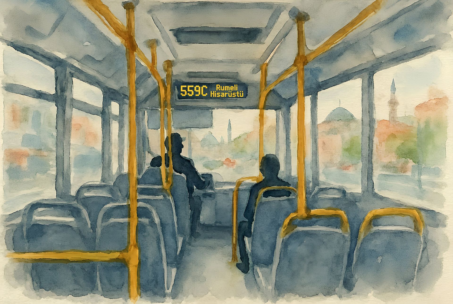 A watercolor illustration of the route 559C Istanbul Bus